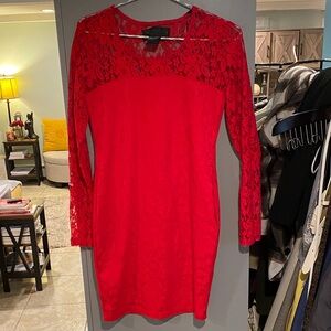 Kardashian Kollection Vibrant Red Long Sleeve Dress